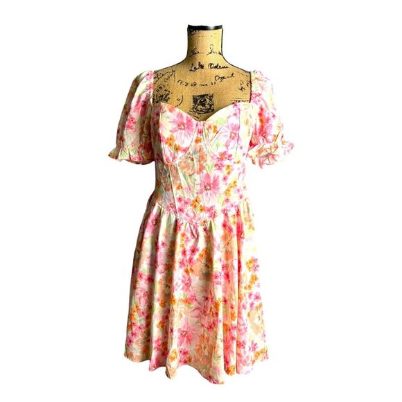 SHEIN Floral Print Puff Sleeve Smock Mini Dress Size Large NWOT - Picture 8 of 8